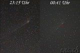  18. Mai, 23:15 Uhr und 19. Mai, 00:41 Uhr <br />Der Vorbeizug des Kometen innerhalb (nicht ganz) <br /> 1.5 Stunden an einem Stern   (roter Pfeil) 
