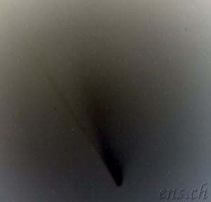 Komet C/2020 F3 (NEOWISE) mit Ionenschweif<br />27. Juli 2020<br />gestackt und invertiert