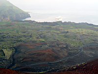 Colorful view down to the harbor entrance